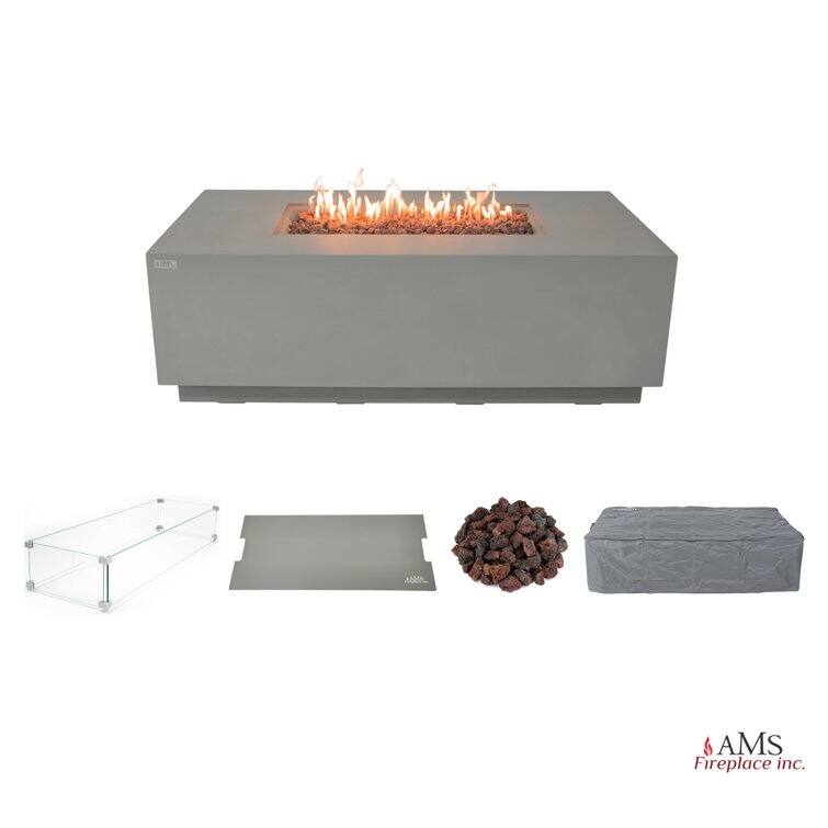 Sedona 66" Fire Pit Table w/ Hidden Propane Tank Drawer Bundle - Light Grey