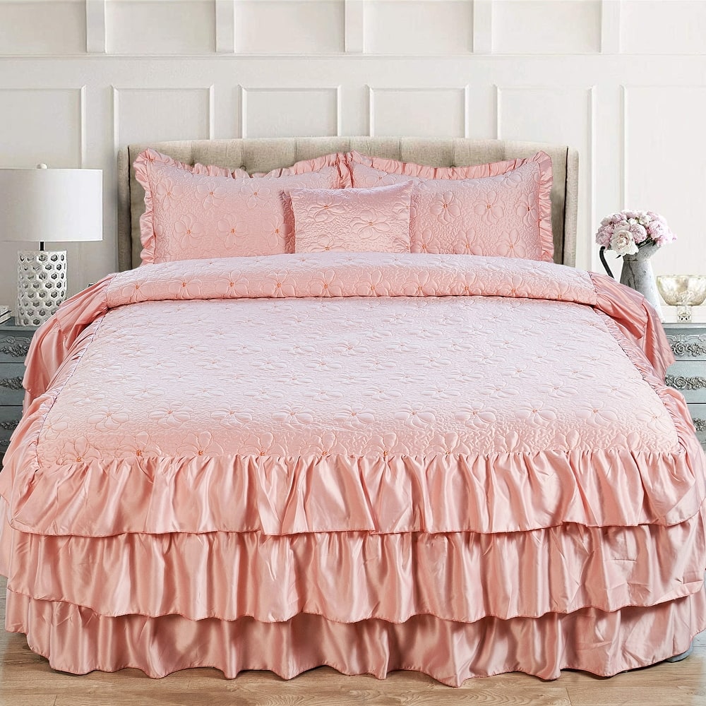 Serent Matte Satin Ruffle Bedspread Set