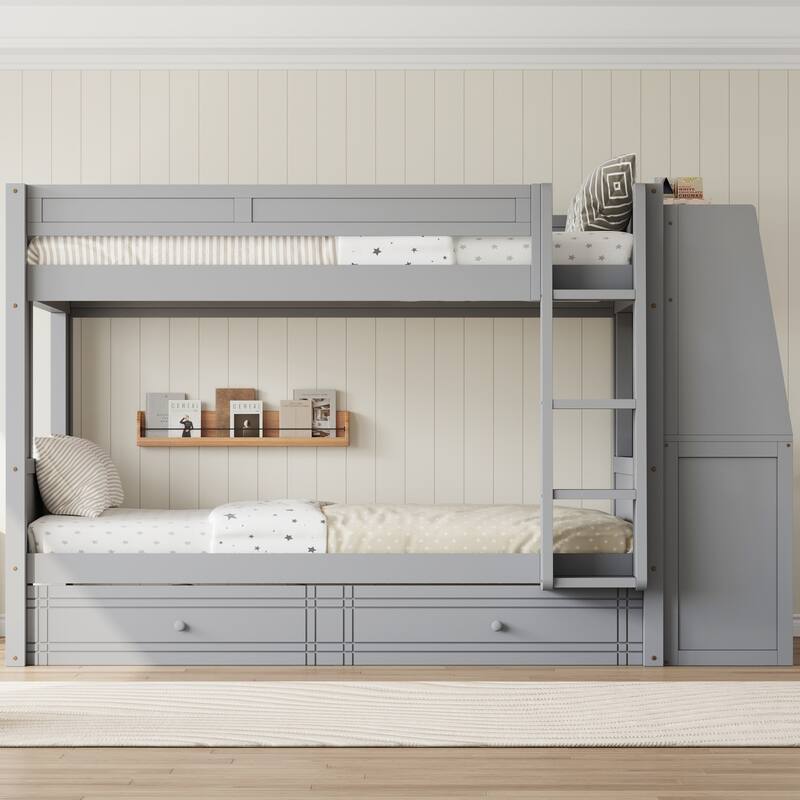 Modern Full-Size Bunk Bed with Built-In Ladder, Desk and Storage Space by Harper&Bright Designs