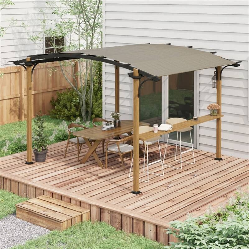 Premium Outdoor Gazebo with Integrated Bar Counter Natural/Beige Pergola with UV-Protective Mesh Canopy