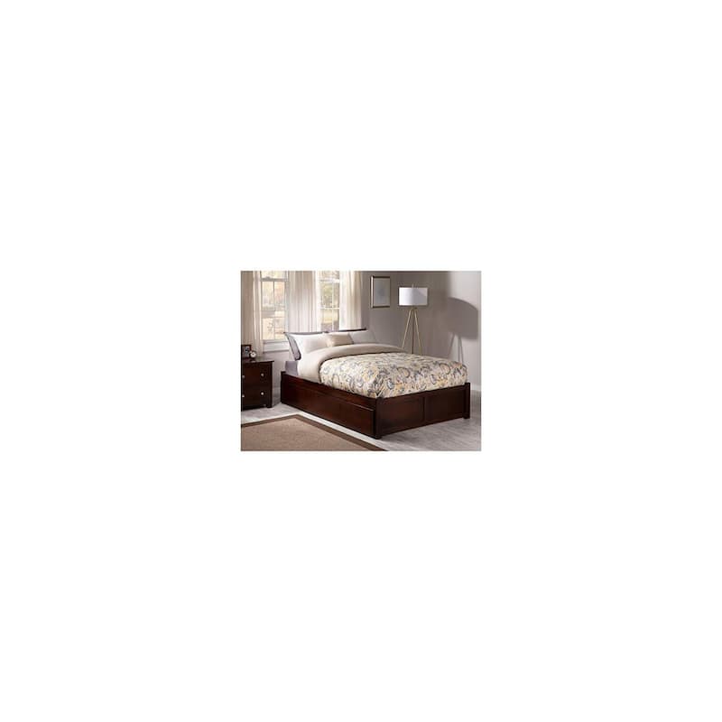 Walnut Platform Bed with Trundle - Twin XL Hardwood Frame - Mattress Ready Slat Kit - Minimalist Design