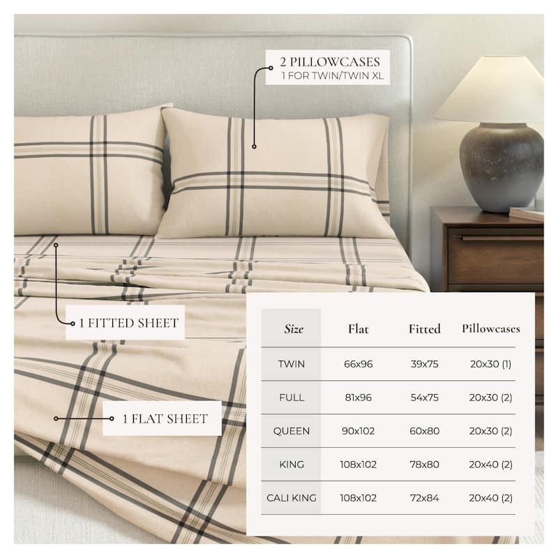 Linery & Co. Ultra-Soft Turkish Cotton Plaid Flannel Sheet Set
