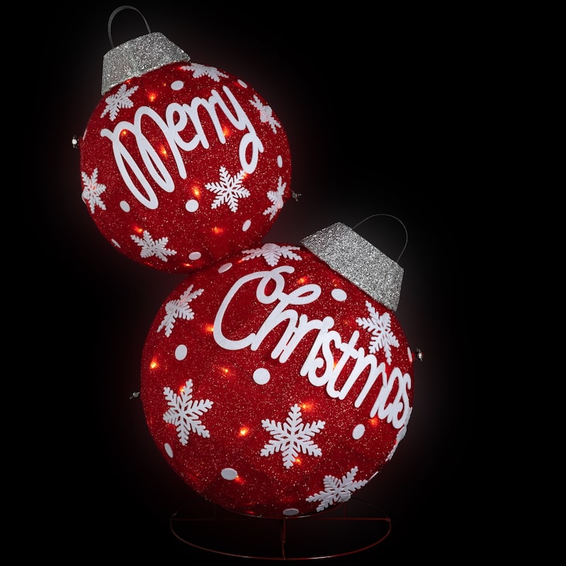 Lighted Stacked Ornament Balls Outdoor Christmas Decoration - 35" - Warm White LED - 35