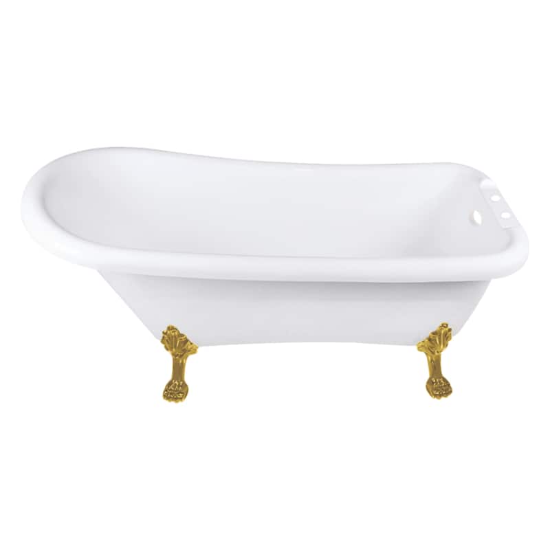 Aqua Eden VT7DE672826WAC0 67" Acrylic Classic Flat-Rim Single Slipper Clawfoot Tub (7" Faucet Drillings) - Glossy White/Brushed Brass