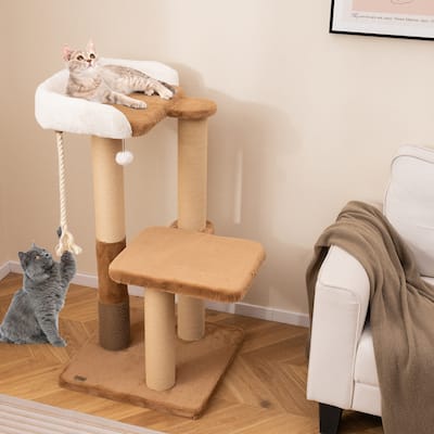 44 Inches Modern Cat Tree for Indoor Cats with Plush Padded Perch and Dangling Ball - 23" x 23"