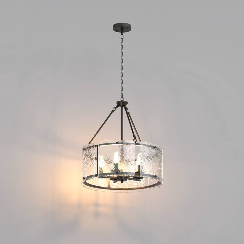 YANSUN 5-Light Branch Chandelier, E12 Base, Curved Glass Shades, No Bulbs - Black