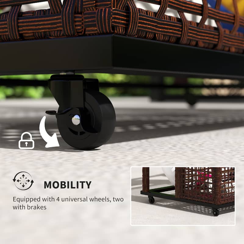 Two-Section Outdoor Storage Basket with Powder-Coated Steel Frame and Smooth Rolling Wheels - 43.25" L x 22.5" W x 28" H