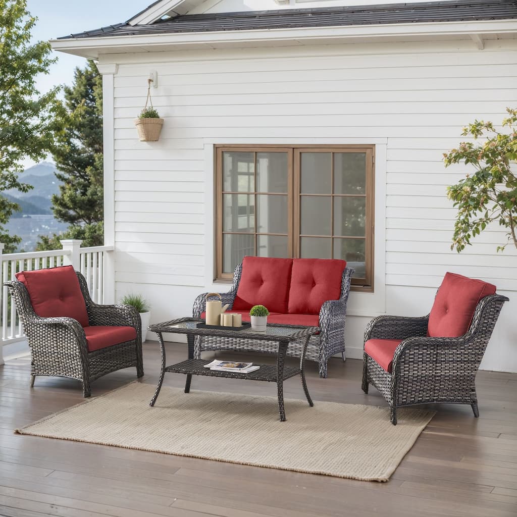 Outdoor Patio Chairs with Loveseat Table Grey-Red - Grey