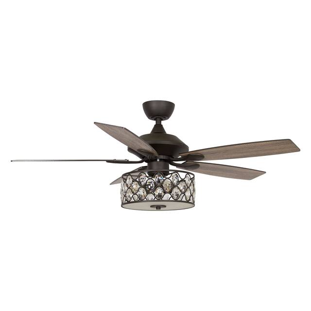 52-inch Crystal Chandelier Wooden 5-Blade Ceiling Fan with Remote