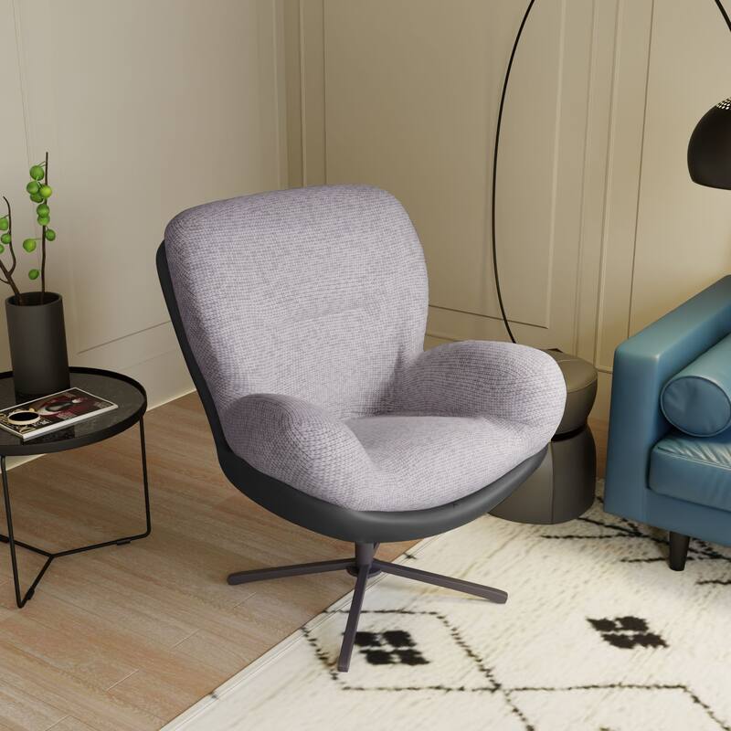 Modern 32.25" Chenille 360° Swivel Lounge Chair with Faux Leather Metal Base Frame