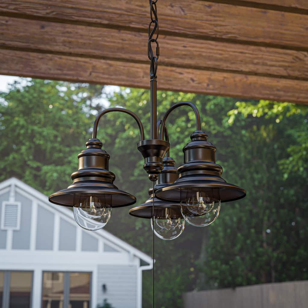 Visp Oil Rubbed Bronze Finish with Copper Highlight 3 Light Outdoor Chandelier