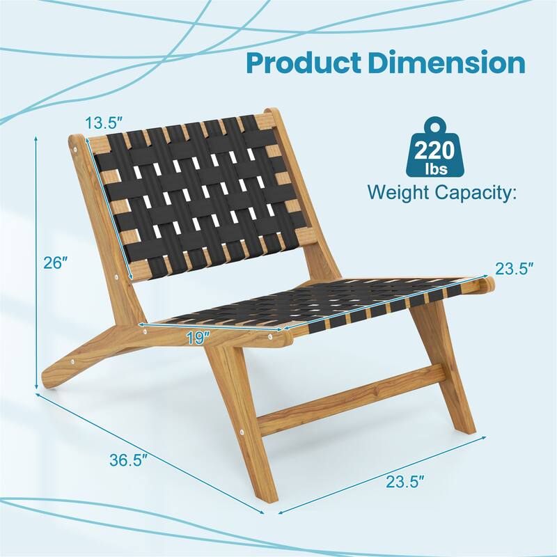 Gymax Teak Wooden Chair w/ Woven Webbing Seat & Backrest for Patio Mid