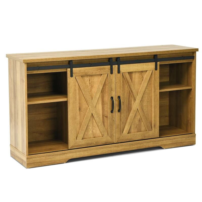 59" TV Stand with Adjustable Shelf and Sliding Barn Door Cabinet - 59" x 16" x 32" (L x W x H)