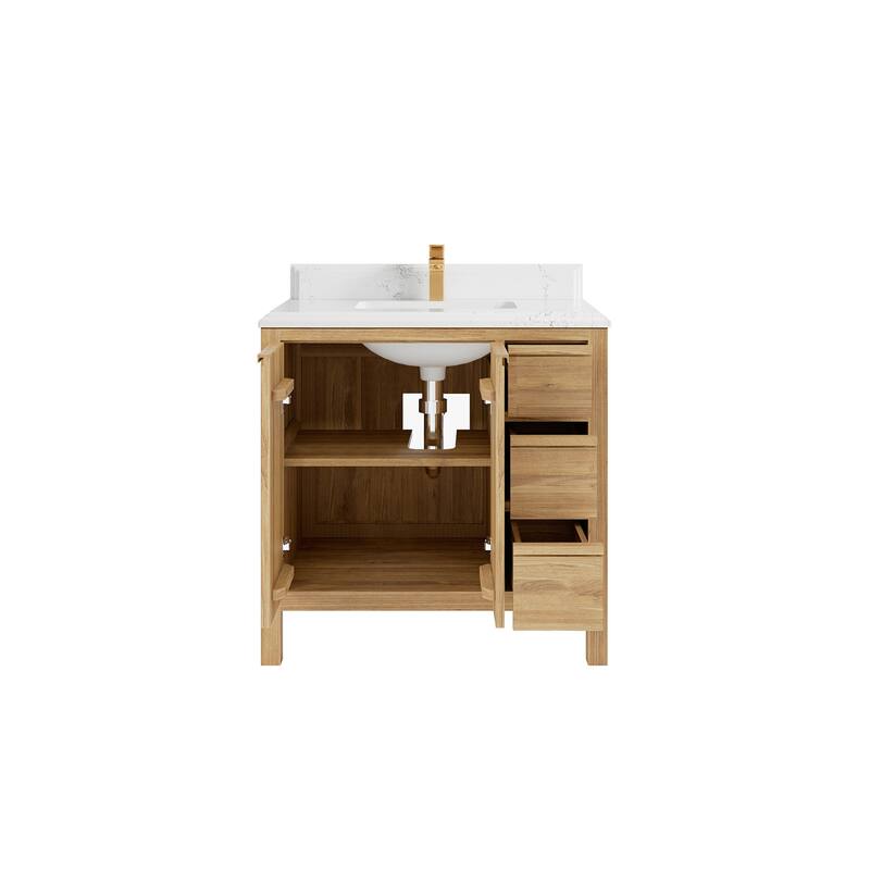 Willow Collections 36 in. W x 22 in. D Elizabeth Solid Teak Wood Center Sink Bathroom Vanity with Countertop