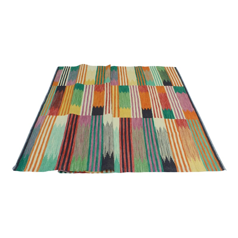 Flatweave Zafir Ivory/Green Rug - 5'9" x 8'2"