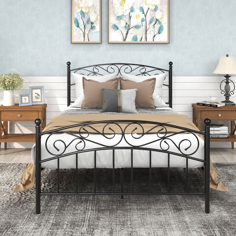 Bed Frame with Headboard and Footboard - BlackB - Full
