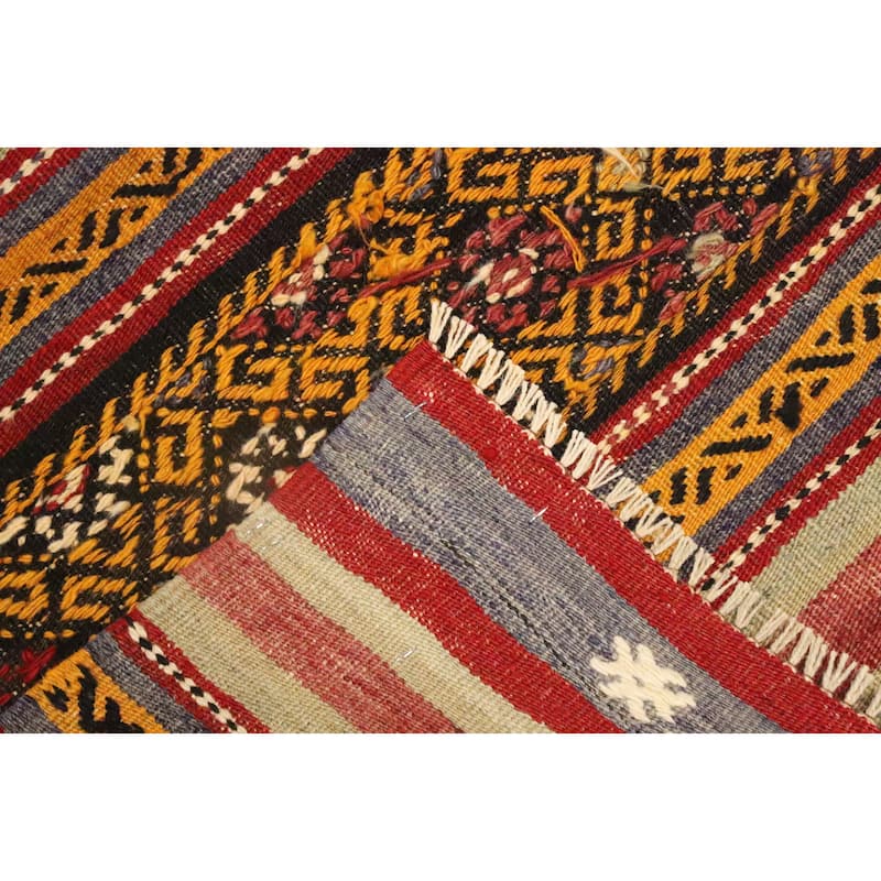 Hand Woven Oriental 100% Wool Carpet Southwestern Tribal Multi-Colored Kilim Area Rug - 8' 5'' X 5' 6''