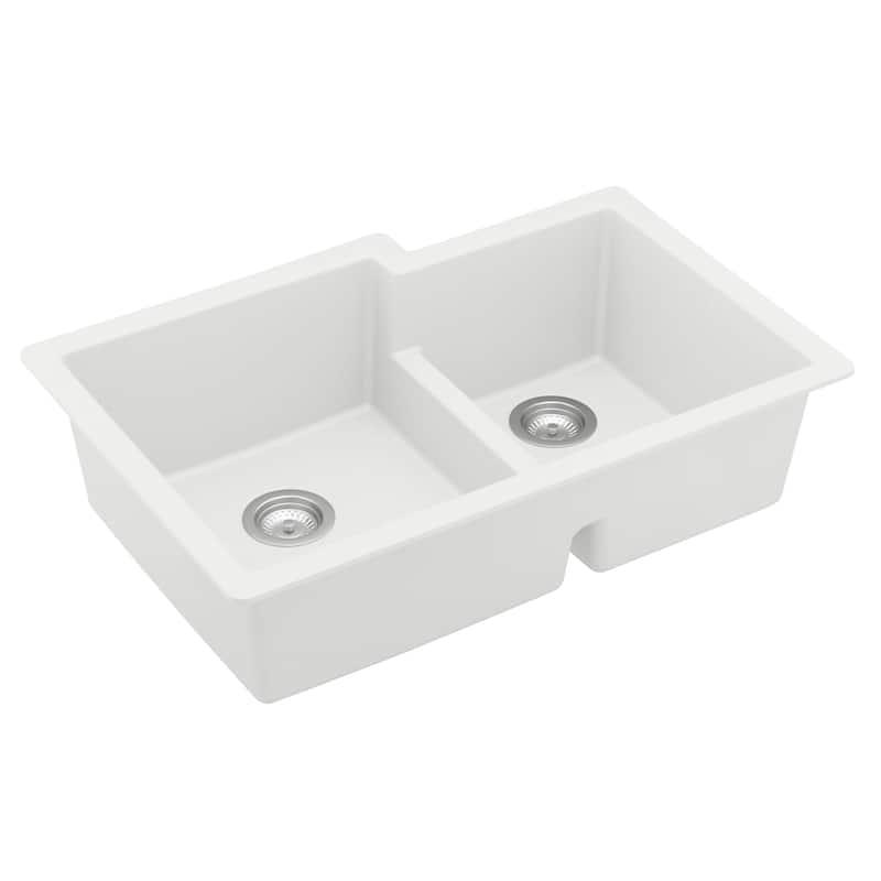 Karran Undermount Large/Small Bowl Quartz Kitchen Sink - 32" x 21.25" x 9" - 32" x 21.25" x 9"