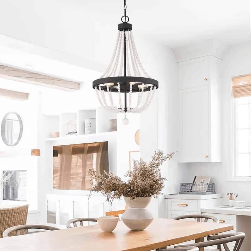 Cauhu 4-light Farmhouse Coastal Beaded Empire Chandelier for Dining Room - 16'' W x 16'' D x 27'' H