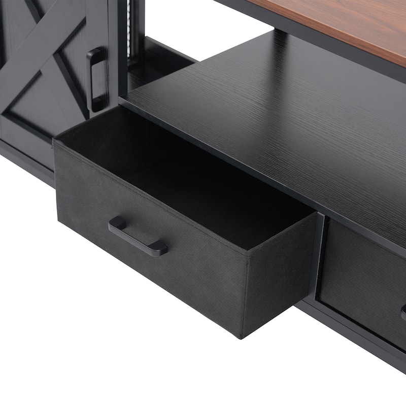 Farmhouse TV Stand for up to 65" TV with Storage Cabinets and Drawers