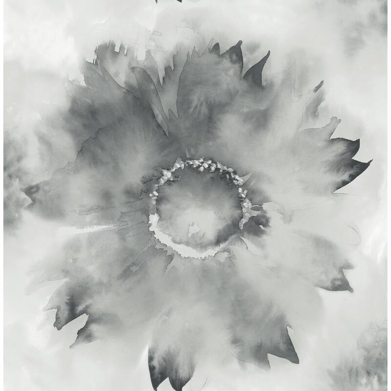 Seabrook Designs Watercolor Sunflower Unpasted Wallpaper - 20.5 in. W x 33 ft. L - Metallic Silver & Charcoal