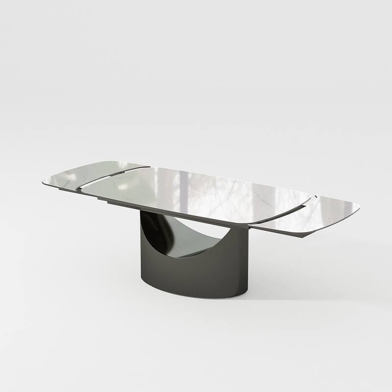 63"-94" Hobart Modern Dining Table with Rectangular Sintered Stone Tabletop and Carbon Steel Leg for 4-10