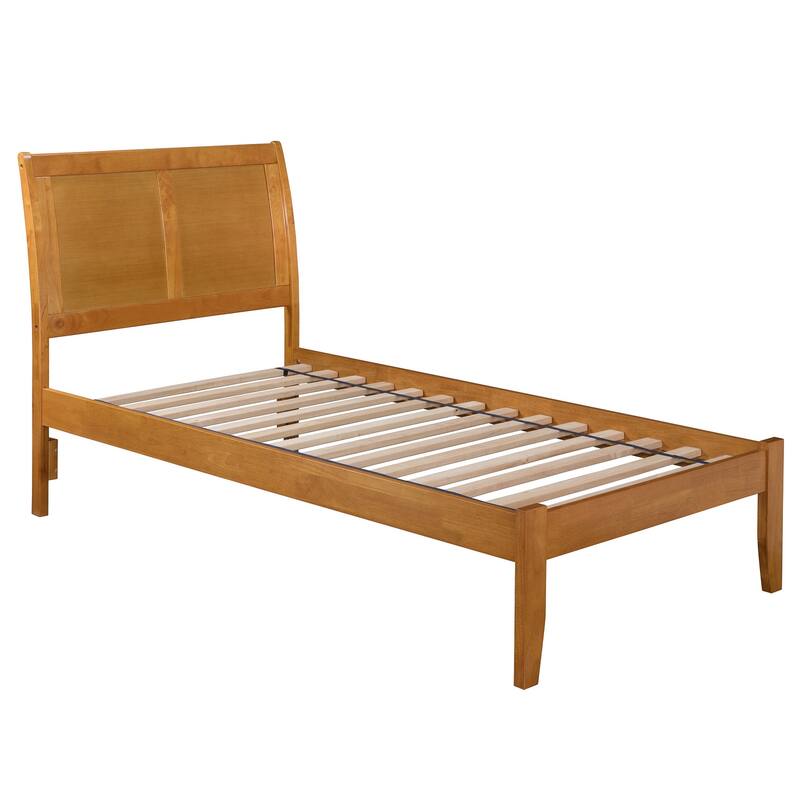 King Platform Bed Walnut Finish - Modern Sleigh Style Bed Frame with Open Footboard
