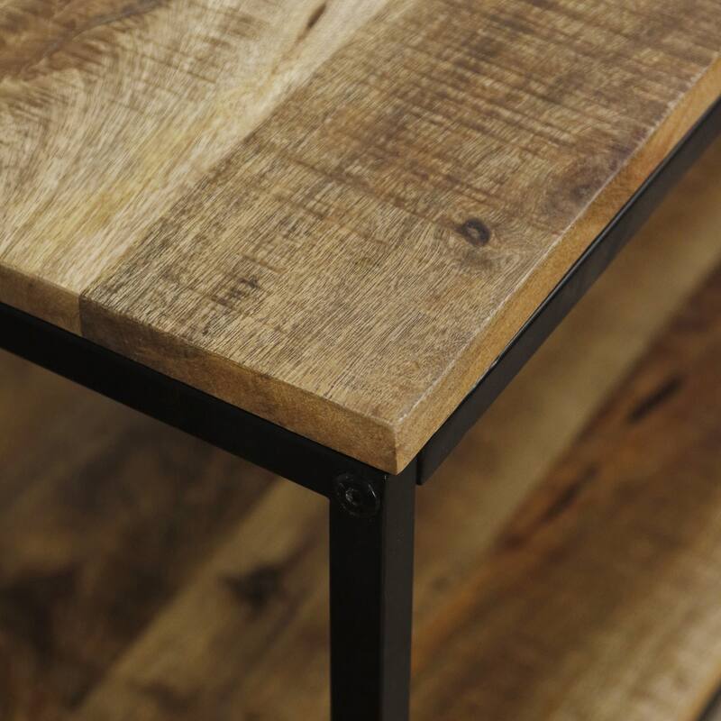 Logan - Rectangular Coffee Table with Lower Shelf and Black Iron Frame - Wood and Black Finish