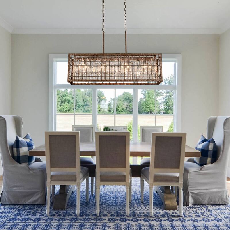 6-Light Farmhouse Crystal Chandelier Liner Kitchen Island Pendant - 37-in W x 11-in D x 22-in H