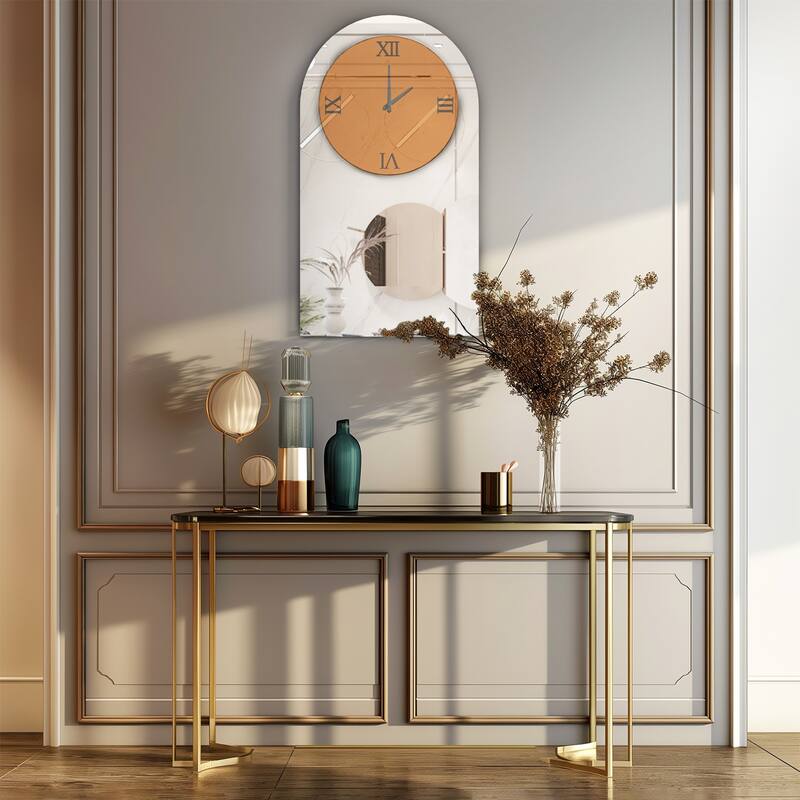 Modern Arched Mirror Clock Wall Double-Layer Glass Decor Mirror Clock Large