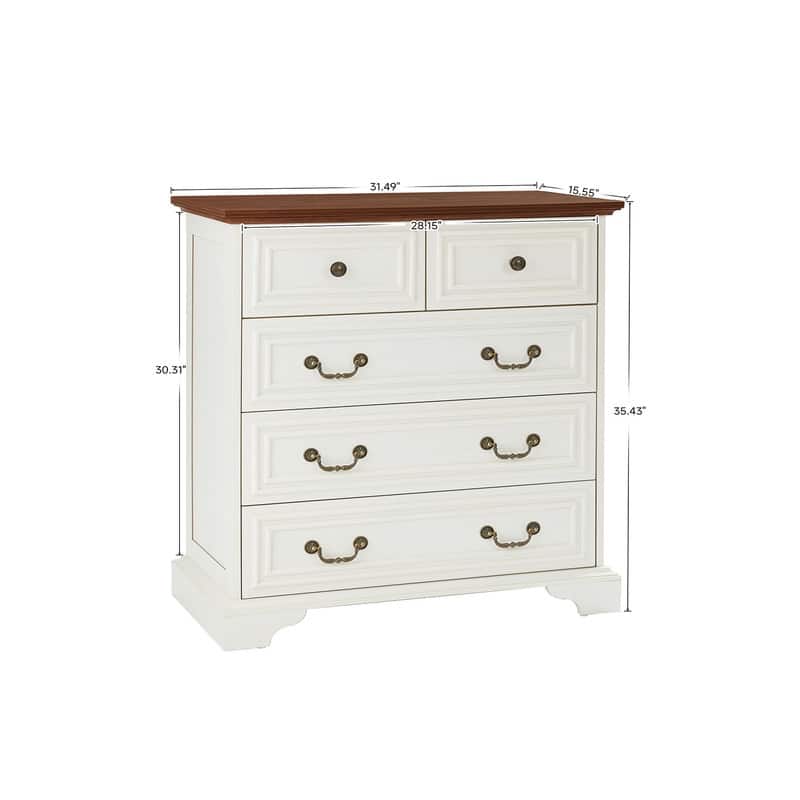 Modern White 5-Drawer Dresser for Bedroom-Ample Storage Wide Chest of Drawers, Sturdy & Safe