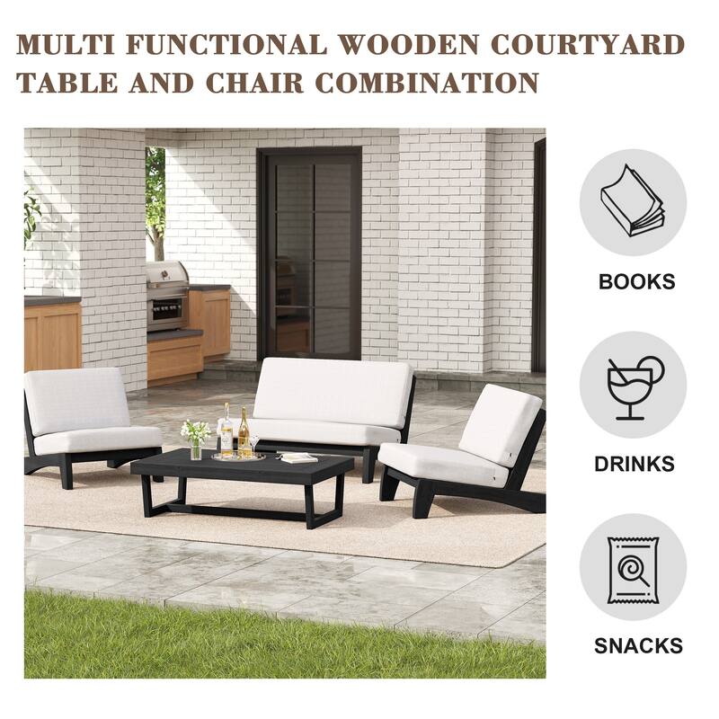 4 Set Outdoor Patio Teak Wood Club Chairs Loveseat with Coffee Table