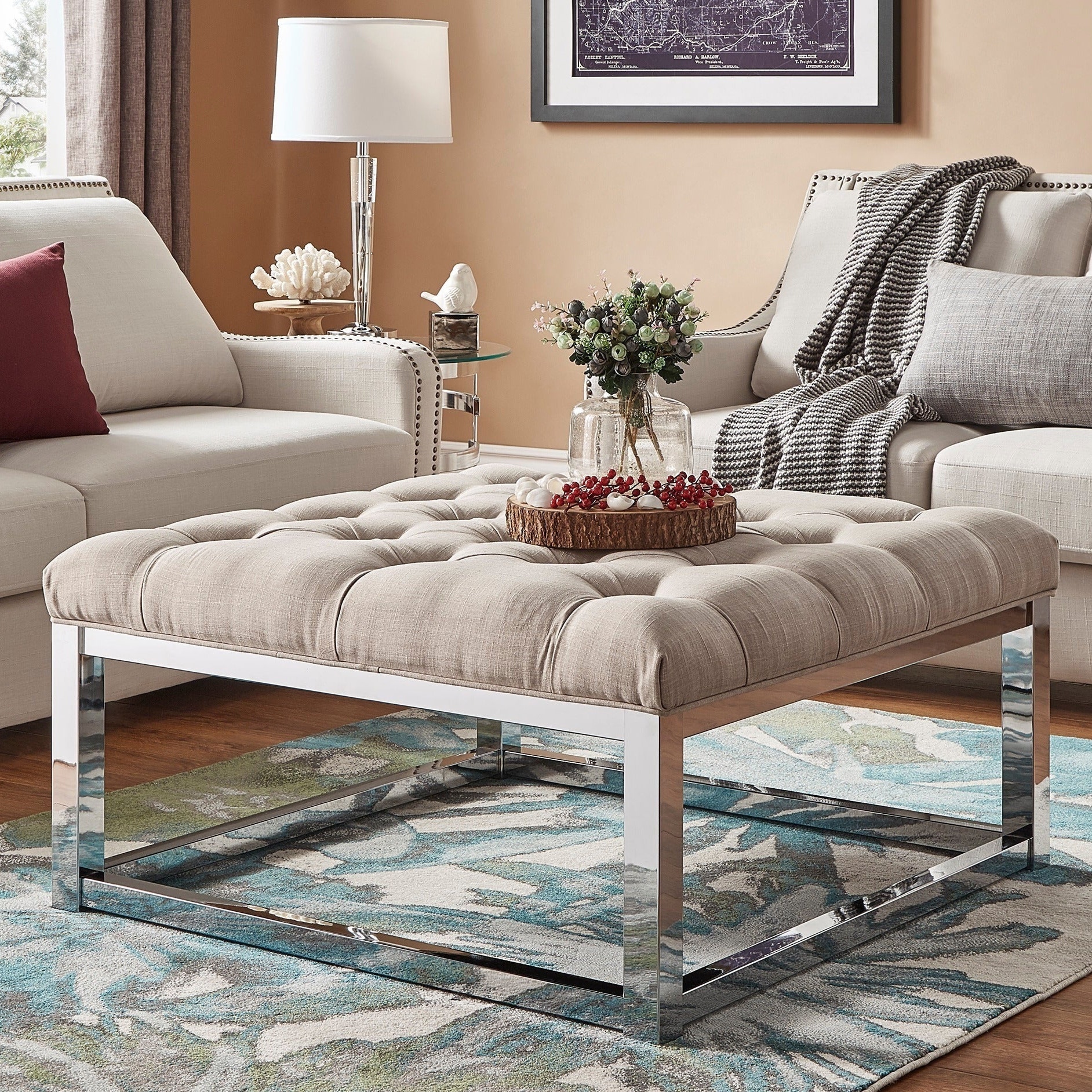 Solene Square Base Ottoman Coffee Table Chrome By Inspire Q Bold On Sale Overstock 13470706