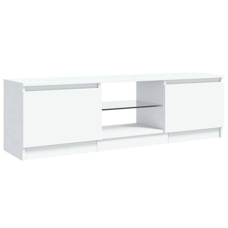 vidaXL TV Cabinet White Engineered wood, Tempered glass 47.2 in length - 47.2" x 12" x 14"