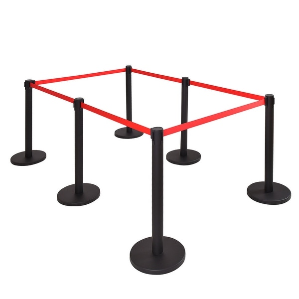 6PCS Stanchion Posts Queue Pole Retractable Belt Crowd Control Blue Belt Barrier