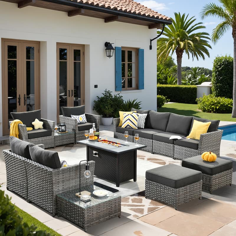XIZZI 13-piece Outdoor Patio Wicker Furniture Set with Fire Table - Black