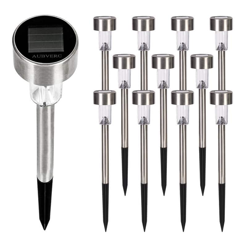 AUBVERCSolar 12 Pack Stainless Steel Solar Lights Outdoor Waterproof LED Landscape Lighting Solar Walkway Lights - 12 Pack