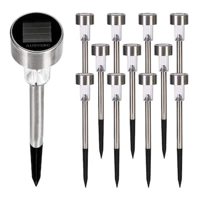 AUBVERCSolar 12 Pack Stainless Steel Solar Lights Outdoor Waterproof LED Landscape Lighting Solar Walkway Lights - 12 Pack