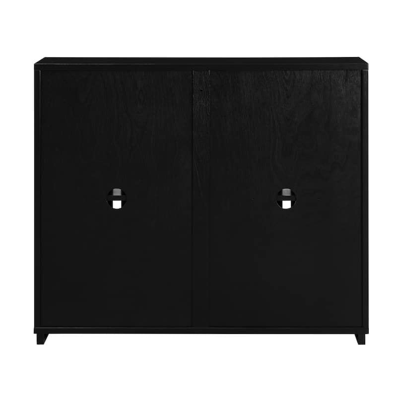 Mid Century Modern Fluted Sideboard Cabinet with 2 Outlet Holes, Buffet Cabinet with Storage, Narrow Side Cabinet