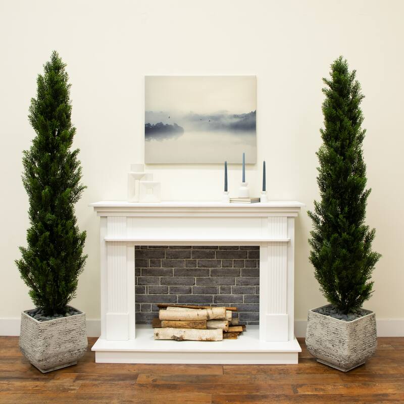Cedar Artificial Topiary Tree with Planter - 6' - Set of 2