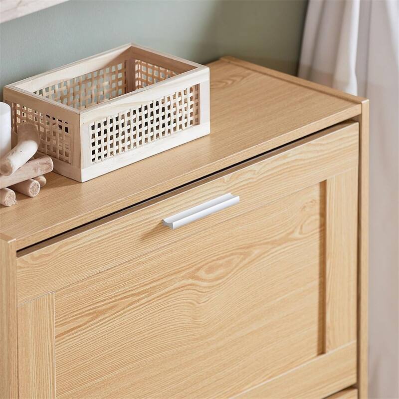 Natural Shoe Storage Cabinet with 3 Flip-Drawers - 9.1"D x 23.4"W x 45.2"H