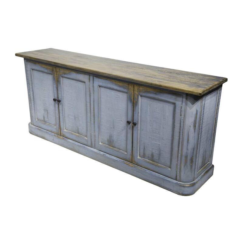 Lia Sideboard Buffet Cabinet, 79 Inch, 4 Doors, Rustic Blue Pine Wood
