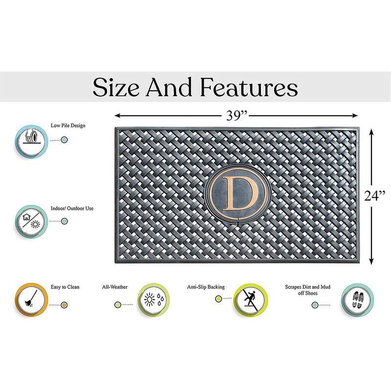 A1HC 100% Pure Rubber Monogrammed Front Door Mat 24" x39" Indoor Outdoor Doormat