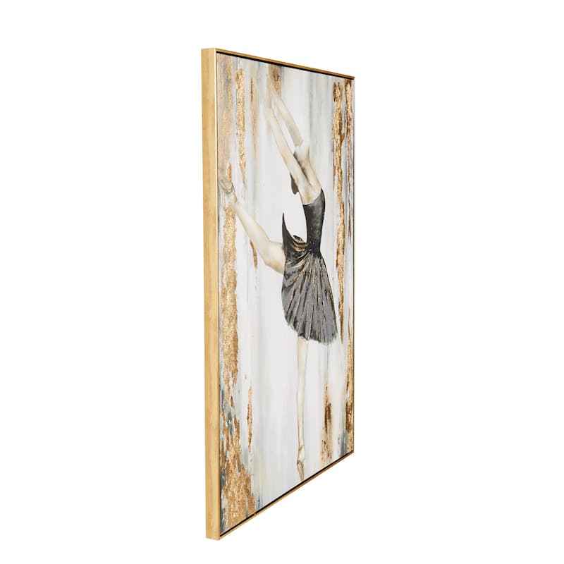 Gold Polystone Ballet Dancer Living Room Framed Wall Art with Black and Gold Foil Accents