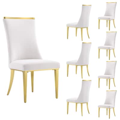 Polished Gold Dining Chairs with White Boucle Upholstery