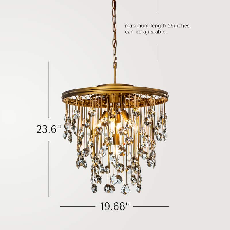 CraftHome 5-Light 20" Modern Antique Gold DIY Crystal Chandelier - 19.7in