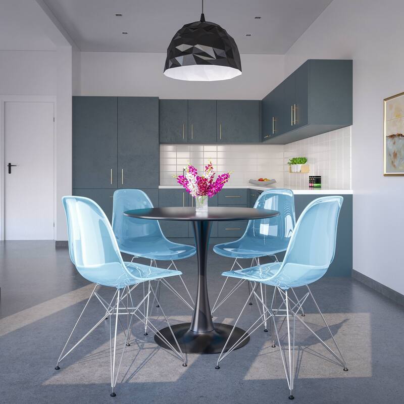 5-Piece Dining Set with 35" Round MDF Table and 4 ABS Plastic Side Chair in Chrome