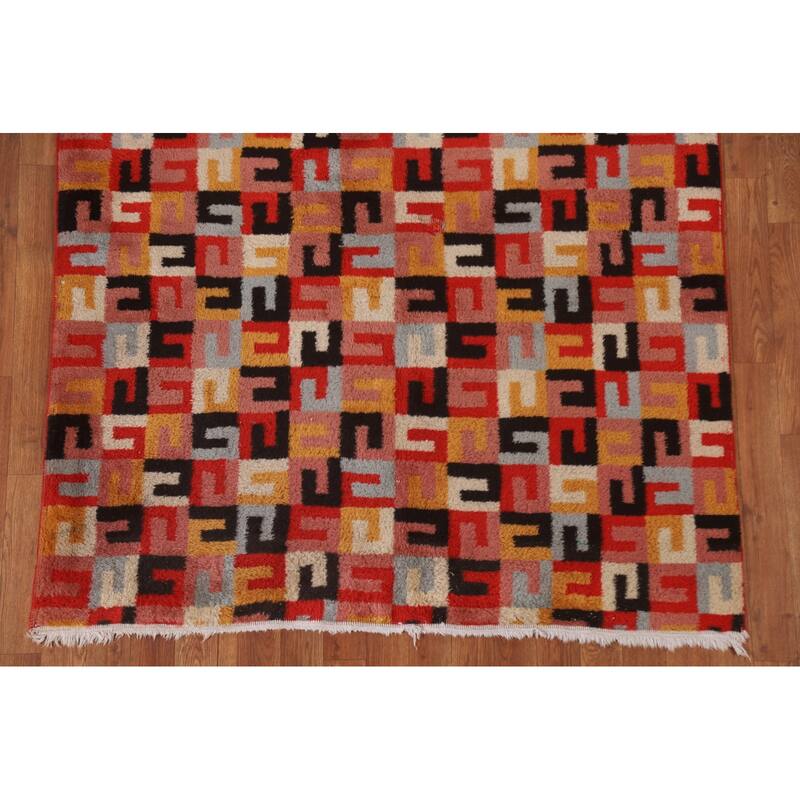 Hand Knotted Oriental 100% Wool Carpet Modern All-Over Red Gabbeh Area Rug - 7' 10'' X 4' 6''