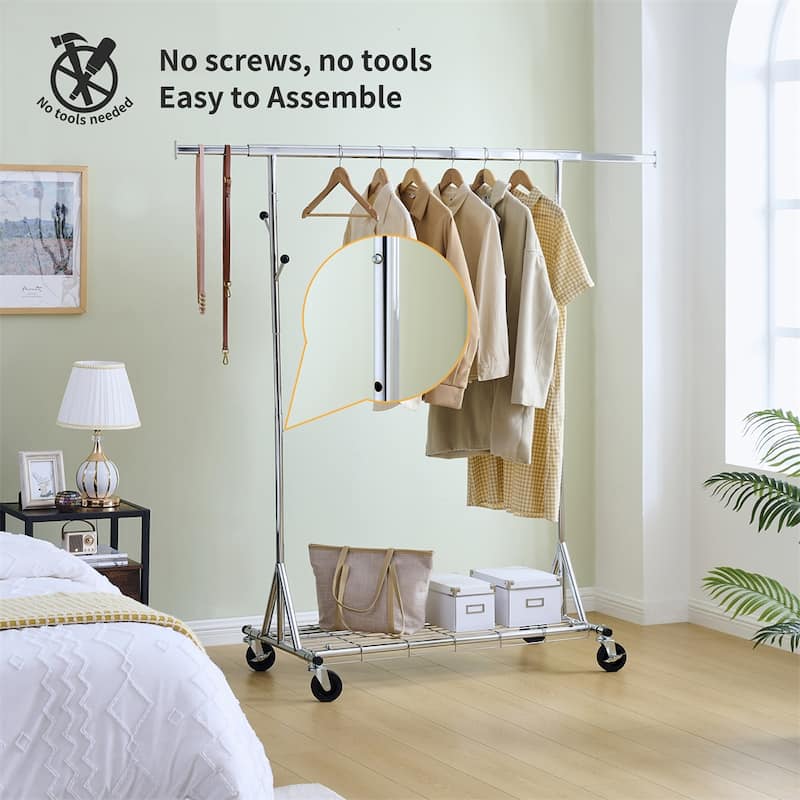600LBS Metal Portable Rolling Clothes Racks with Wheels