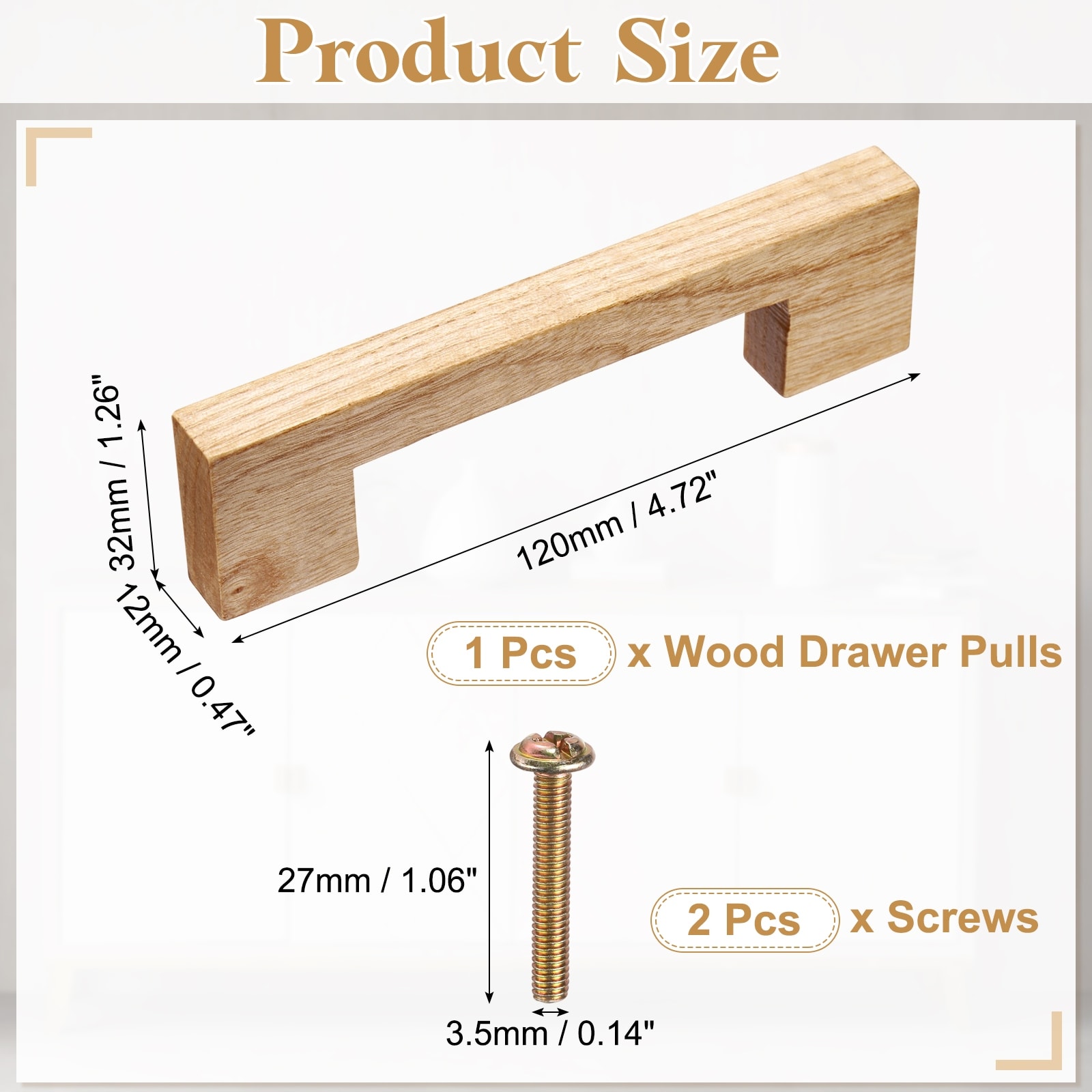Wood Drawer Pulls, Hole Center Wooden Drawer Pulls Cabinet Handles with Screws for Wardrobes Door Cupboard